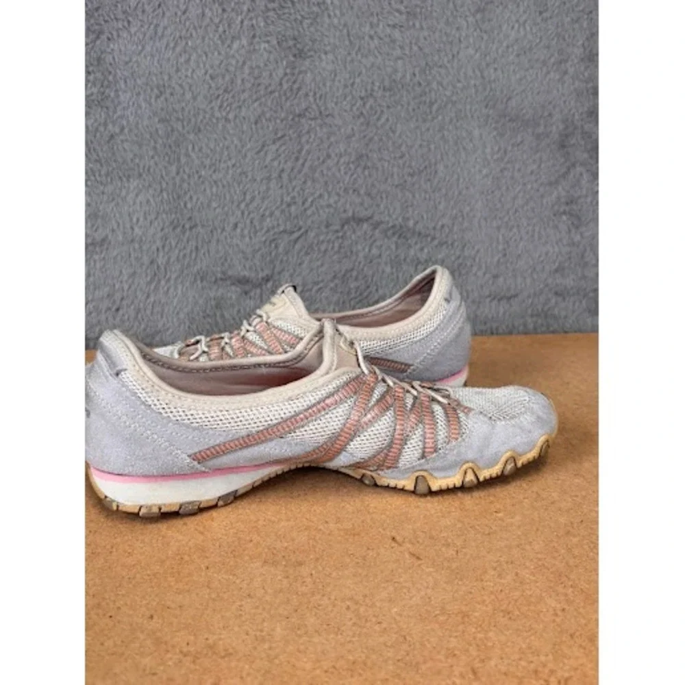 Skechers Bikers Grey Tan Pink Slip On Bungee Sneakers 21159 Womens 8